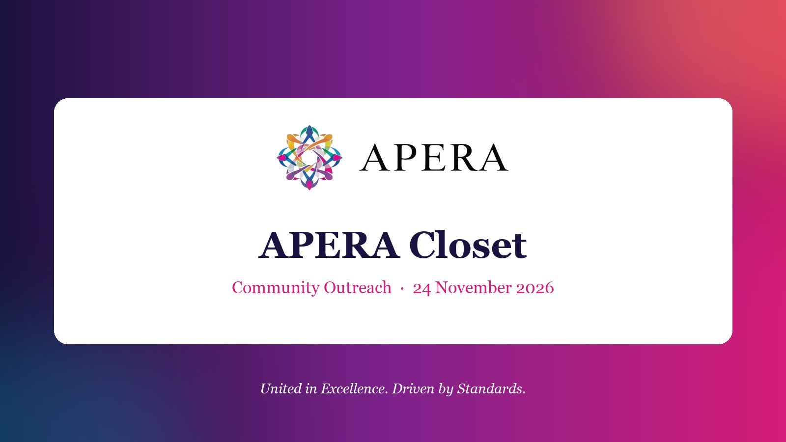 APERA Closet: Community Outreach, 24 November 2026